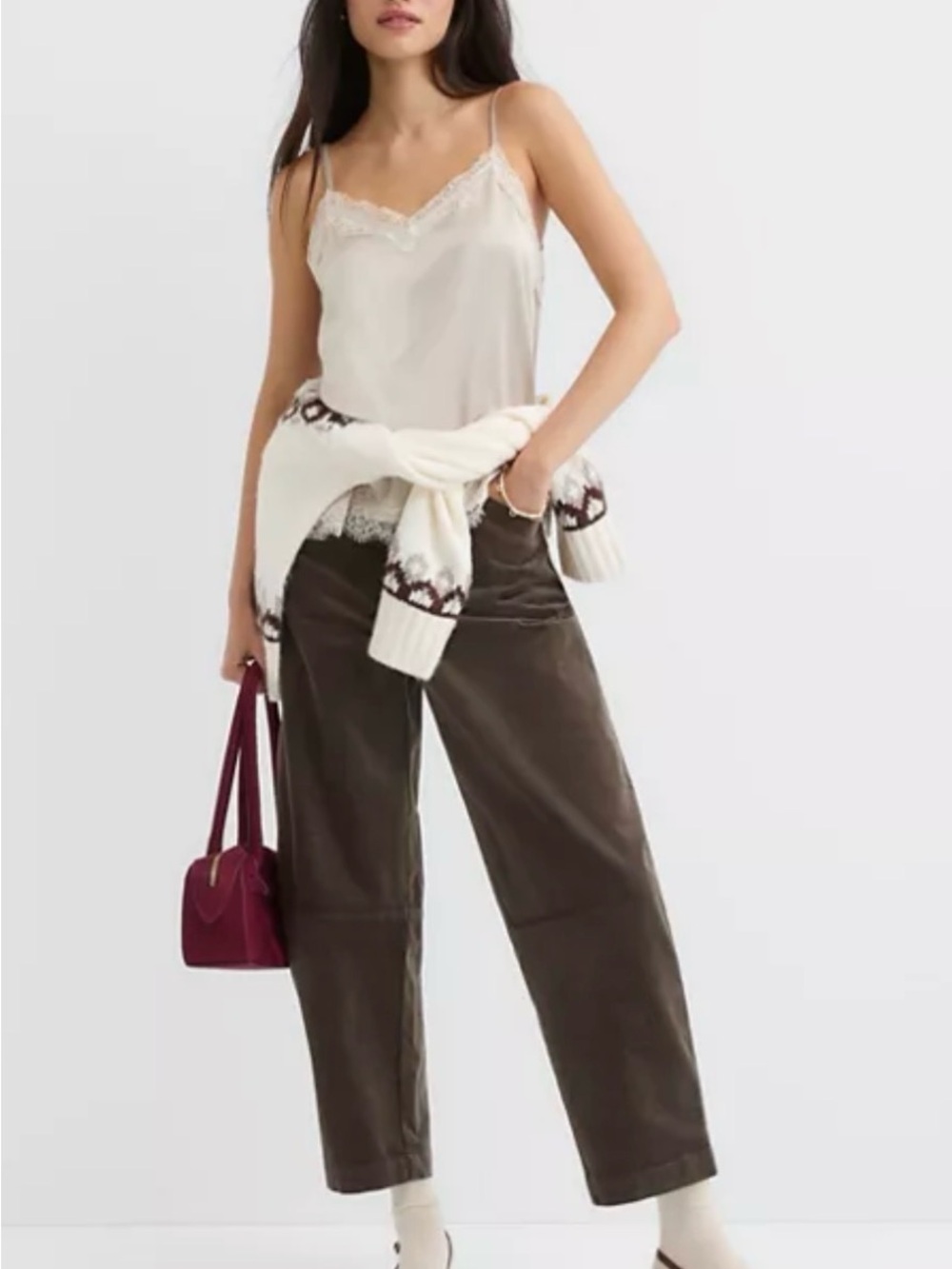 Silk Lace Trim Camisole in Ivory